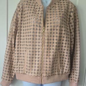 Colleen Lopez Tan Bomber Jacket with Textured Design